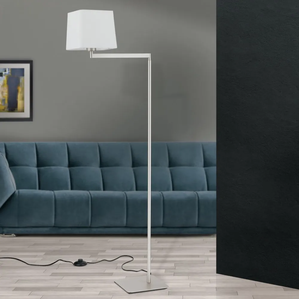 Gulvlamper ^ ORION Carlton tekstilgulvlampe, mat nikkel