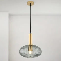 ORION Pendellamper > Carneval pendellampe, antik messing/røggrå, Ø 25 cm, glas