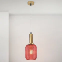 ORION Pendellamper > Carneval pendellampe, antik messing/rød, Ø 14 cm, glas