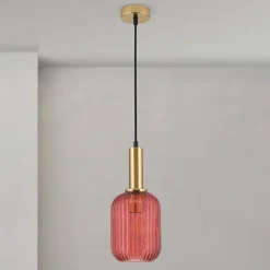 ORION Pendellamper > Carneval pendellampe, antik messing/rød, Ø 14 cm, glas