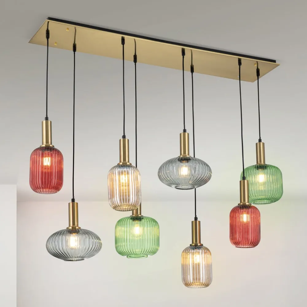 ORION Pendellamper > Carneval pendellampe, farverig, længde 140 cm, glas, 8 lyskilder.