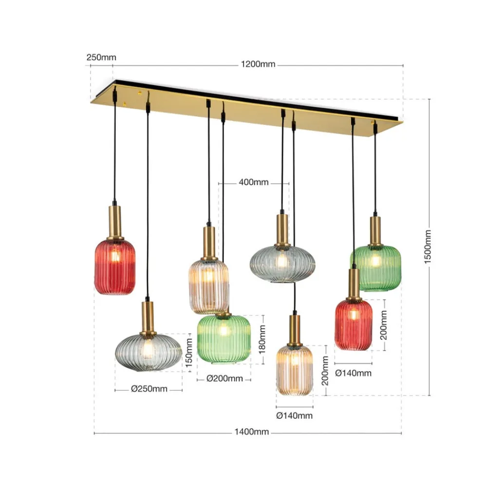 ORION Pendellamper > Carneval pendellampe, farverig, længde 140 cm, glas, 8 lyskilder.