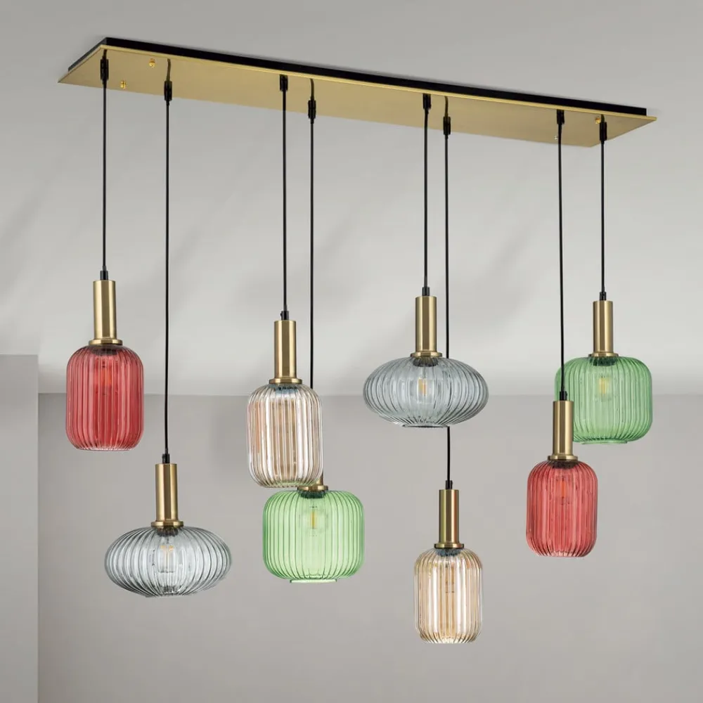 ORION Pendellamper > Carneval pendellampe, farverig, længde 140 cm, glas, 8 lyskilder.