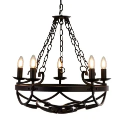 Searchlight Lysekroner > Cartwheel III lysekrone, 5 lyskilder, Ø 54 cm, sort, metal