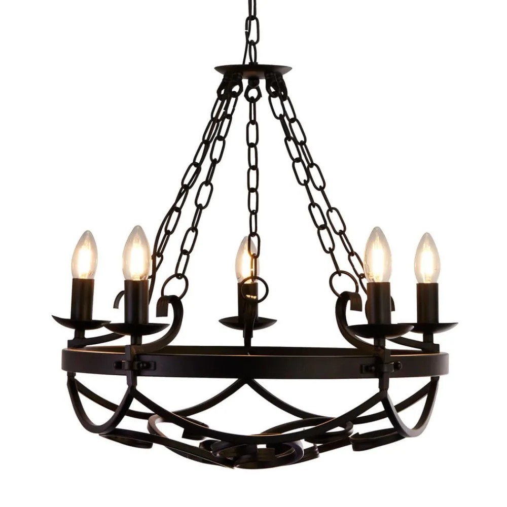 Searchlight Lysekroner > Cartwheel III lysekrone, 5 lyskilder, Ø 54 cm, sort, metal