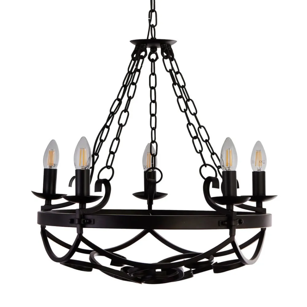 Searchlight Lysekroner > Cartwheel III lysekrone, 5 lyskilder, Ø 54 cm, sort, metal