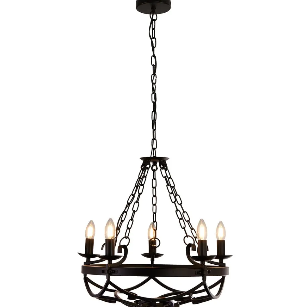 Searchlight Lysekroner > Cartwheel III lysekrone, 5 lyskilder, Ø 54 cm, sort, metal