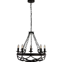 Searchlight Lysekroner > Cartwheel III lysekrone, 5 lyskilder, Ø 54 cm, sort, metal