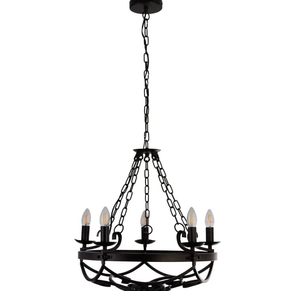 Searchlight Lysekroner > Cartwheel III lysekrone, 5 lyskilder, Ø 54 cm, sort, metal