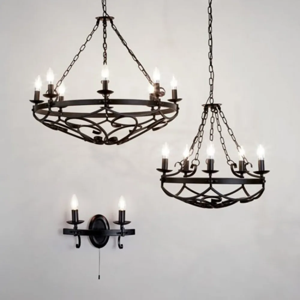 Searchlight Lysekroner > Cartwheel III lysekrone, 5 lyskilder, Ø 54 cm, sort, metal