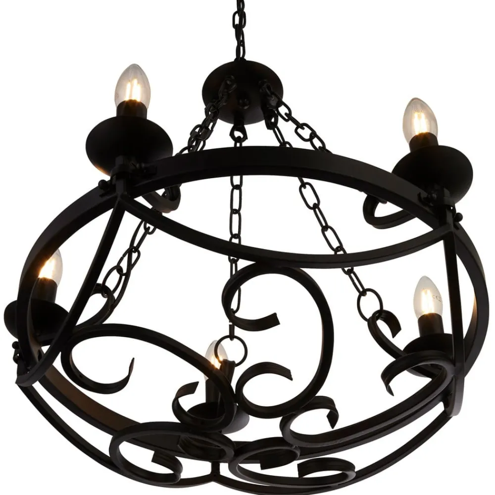 Searchlight Lysekroner > Cartwheel III lysekrone, 5 lyskilder, Ø 54 cm, sort, metal