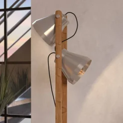 EGLO Gulvlamper|Gulvlamper > Cawton gulvlampe, højde 134,5 cm, stål/brun, 2 lyskilder i stål