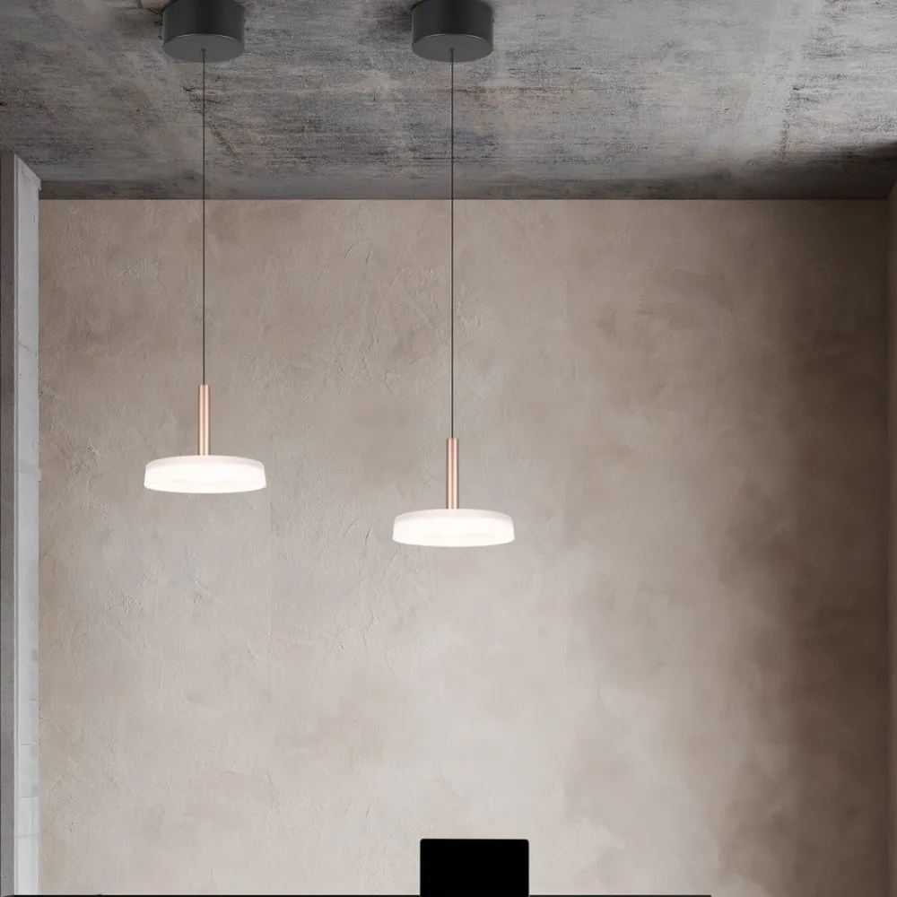 Trio Lighting Pendellamper|Pendellamper > Celeste LED-hængelampe, hvid/brun, Ø 22 cm, glas, dæmpbar