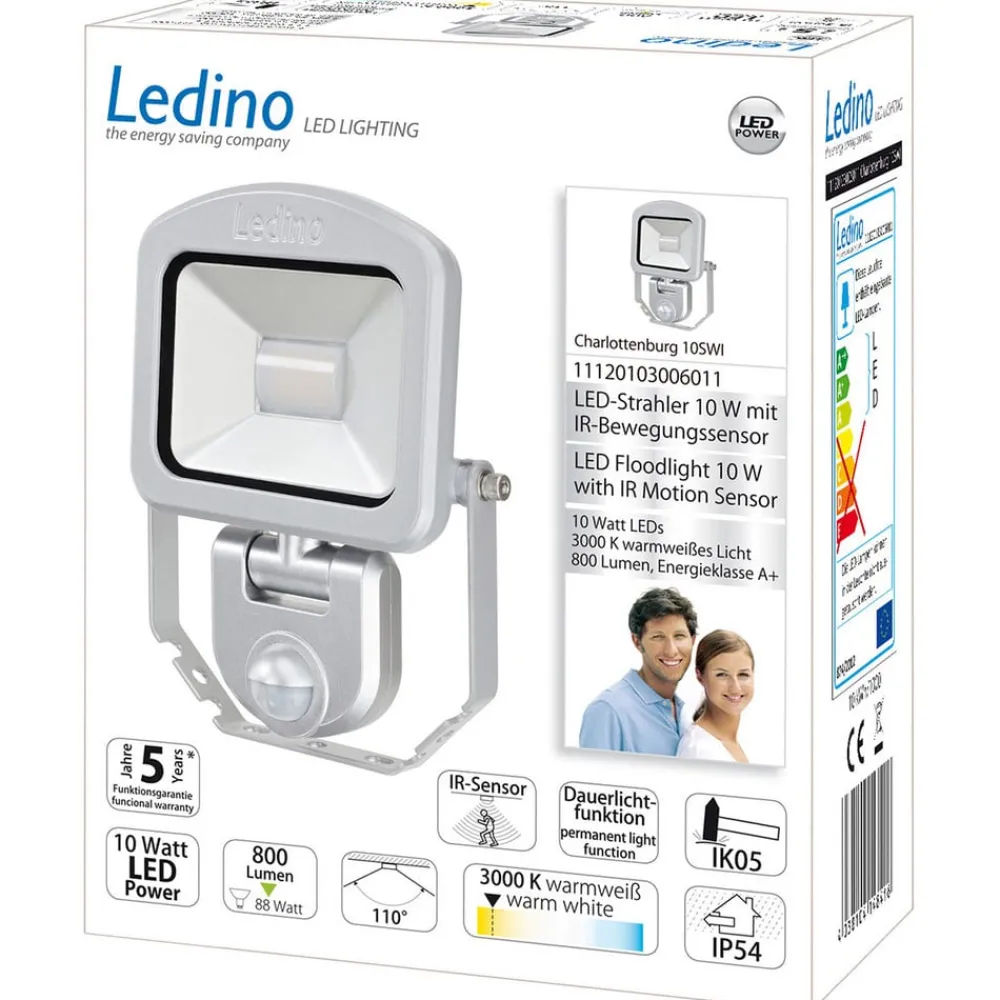 Ledino Væglampe Med Sensor|Udendørs Spot > Charlottenburg spotlight, sensor, sølv 10W 3.000K