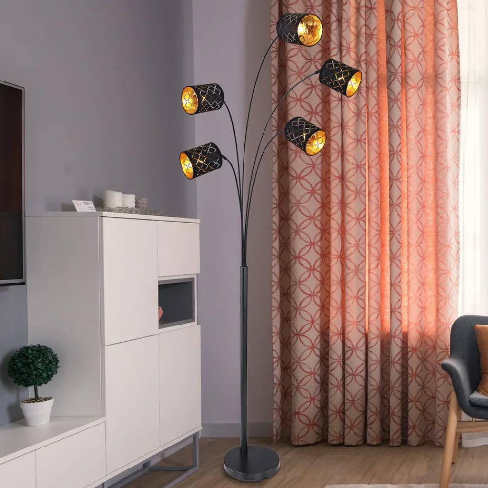 Gulvlamper ^ Globo Clarke gulvlampe, sort/guld, 5 lyskilder