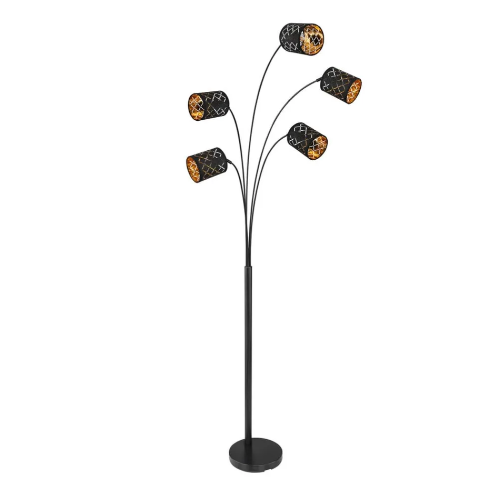 Gulvlamper ^ Globo Clarke gulvlampe, sort/guld, 5 lyskilder