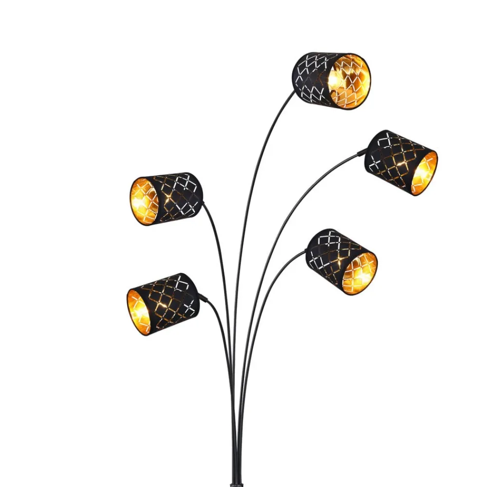 Gulvlamper ^ Globo Clarke gulvlampe, sort/guld, 5 lyskilder