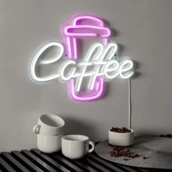 STAR TRADING Dekorationsbelysning > Coffee LED-væglampe, pink/hvid, plexiglas, 40 x 30 cm USB