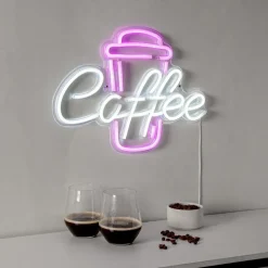 STAR TRADING Dekorationsbelysning > Coffee LED-væglampe, pink/hvid, plexiglas, 40 x 30 cm USB