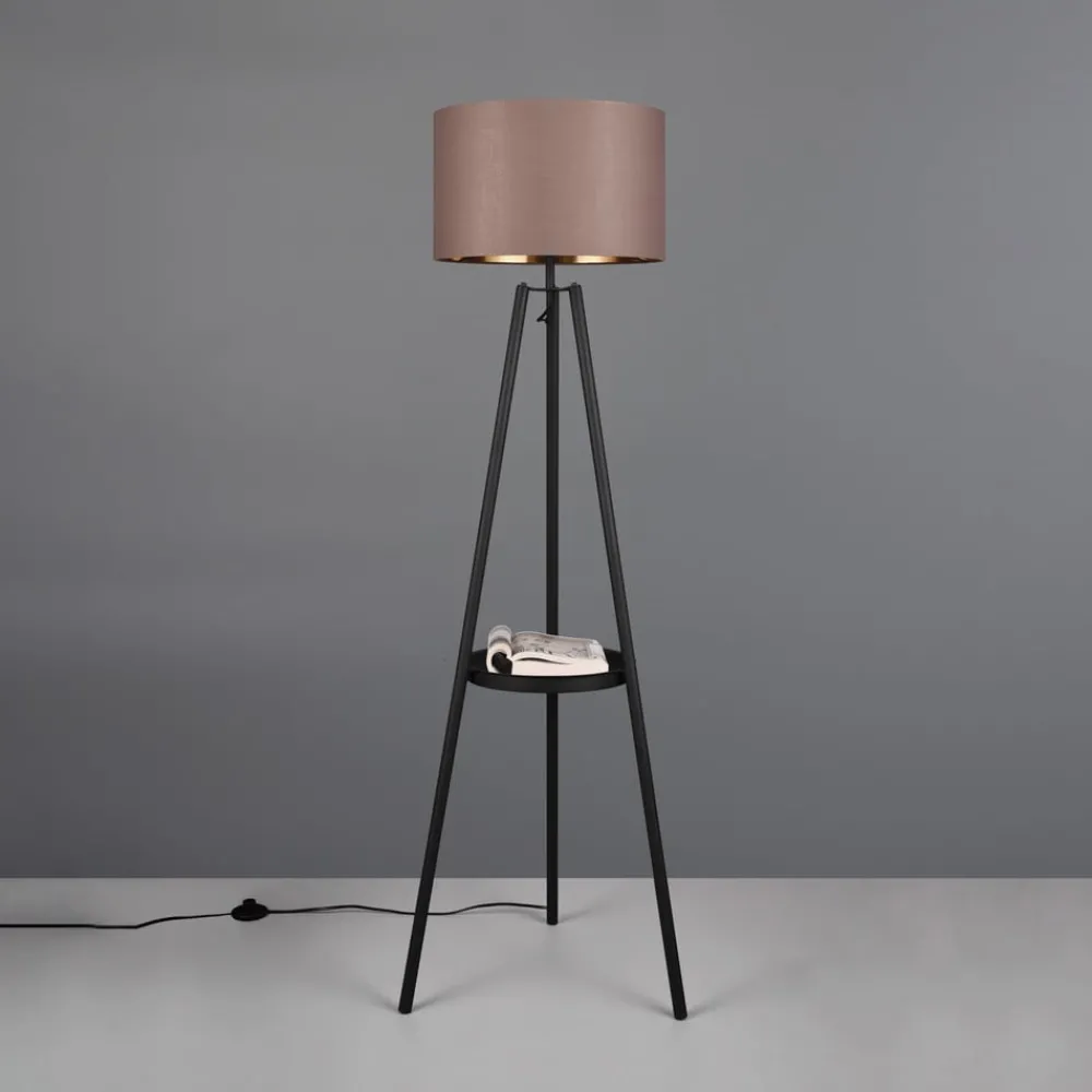 Gulvlamper ^ Reality Leuchten Colette gulvlampe, trebenet fod, sort/gråbrun