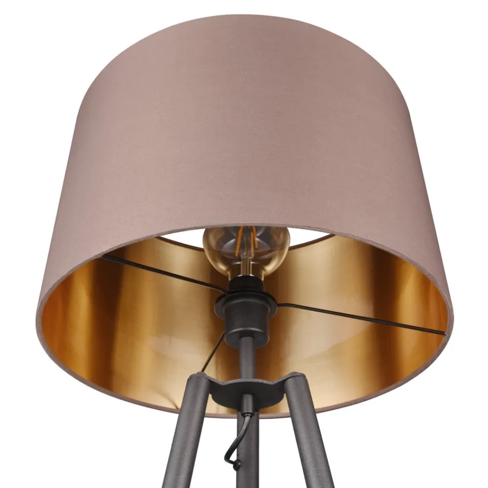 Gulvlamper ^ Reality Leuchten Colette gulvlampe, trebenet fod, sort/gråbrun