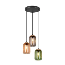 Trio Lighting Pendellamper > Cork hængelampe, flerfarvet, Ø 30 cm, 3 lyskilder, glas/kork