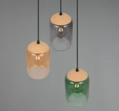 Trio Lighting Pendellamper > Cork hængelampe, flerfarvet, Ø 30 cm, 3 lyskilder, glas/kork