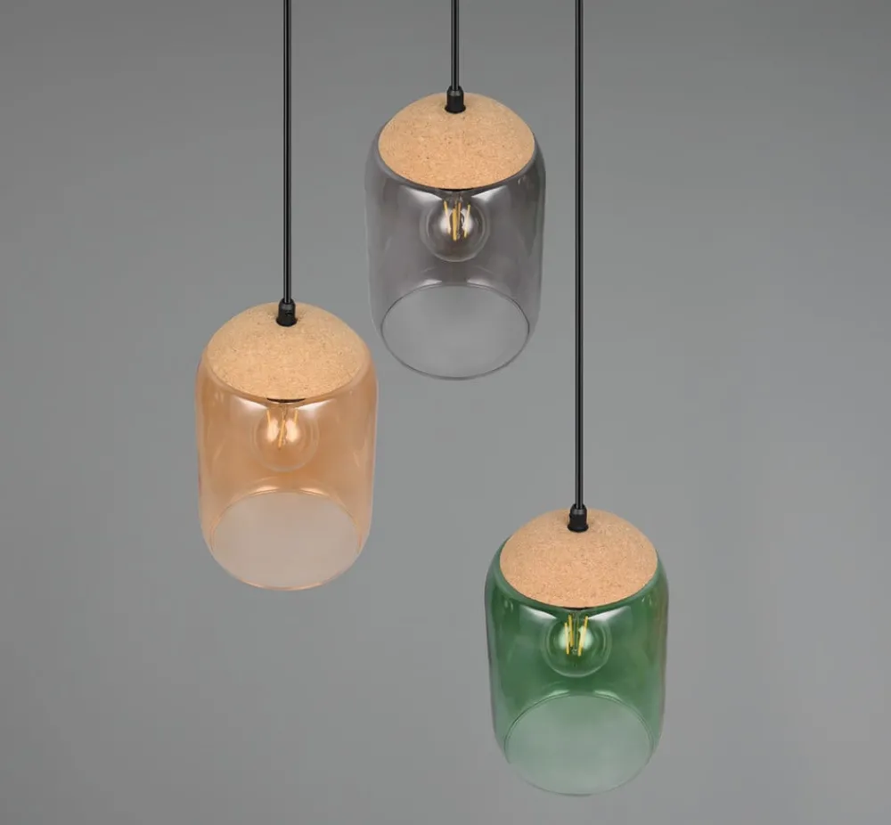 Trio Lighting Pendellamper > Cork hængelampe, flerfarvet, Ø 30 cm, 3 lyskilder, glas/kork