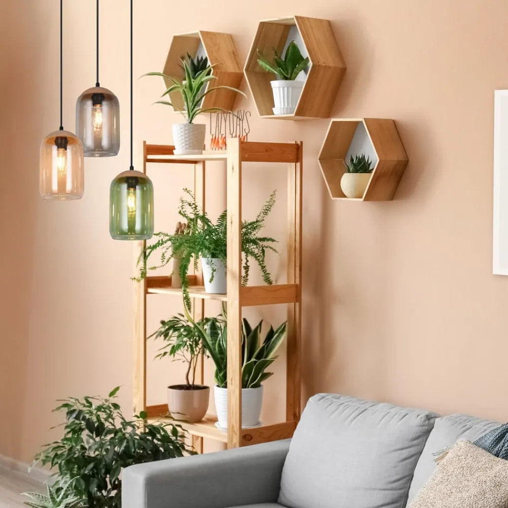 Trio Lighting Pendellamper > Cork hængelampe, flerfarvet, Ø 30 cm, 3 lyskilder, glas/kork