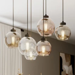 TK Lighting Pendellamper|Pendellamper > Cubus hængelampe, 74 cm, 6 lyskilder, klar/honning/brun, glas
