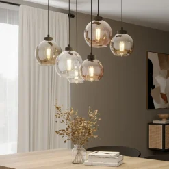 TK Lighting Pendellamper|Pendellamper > Cubus hængelampe, 74 cm, 6 lyskilder, klar/honning/brun, glas