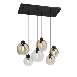 TK Lighting Pendellamper|Pendellamper > Cubus hængelampe, 74 cm, 6 lyskilder, klar/honning/brun, glas