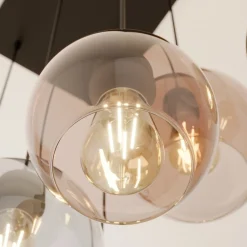TK Lighting Pendellamper|Pendellamper > Cubus hængelampe, 74 cm, 6 lyskilder, klar/honning/brun, glas