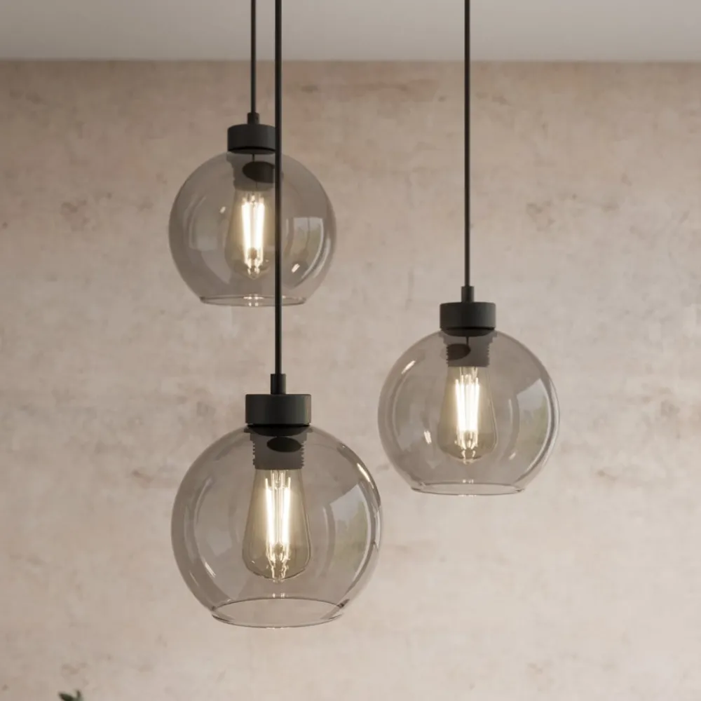 TK Lighting Pendellamper|Pendellamper > Cubus hængelampe, Ø 50 cm, 3 lyskilder, røgfarvet grå, glas
