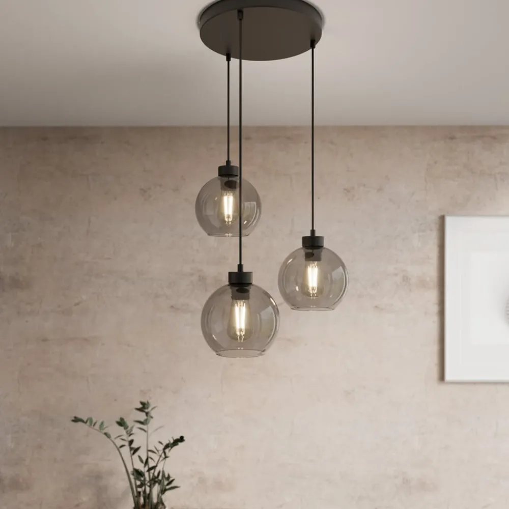 TK Lighting Pendellamper|Pendellamper > Cubus hængelampe, Ø 50 cm, 3 lyskilder, røgfarvet grå, glas