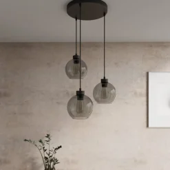 TK Lighting Pendellamper|Pendellamper > Cubus hængelampe, Ø 50 cm, 3 lyskilder, røgfarvet grå, glas