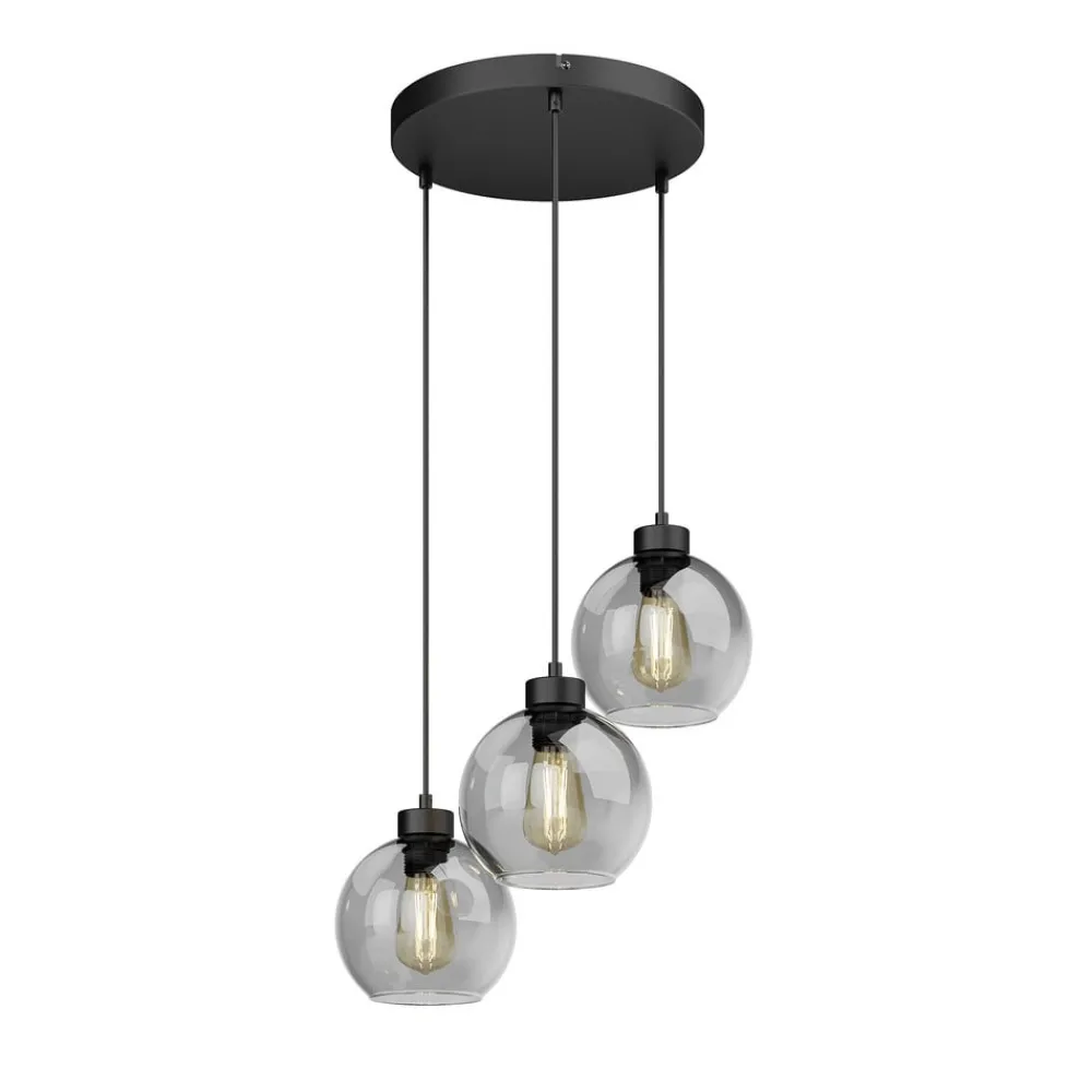 TK Lighting Pendellamper|Pendellamper > Cubus hængelampe, Ø 50 cm, 3 lyskilder, røgfarvet grå, glas