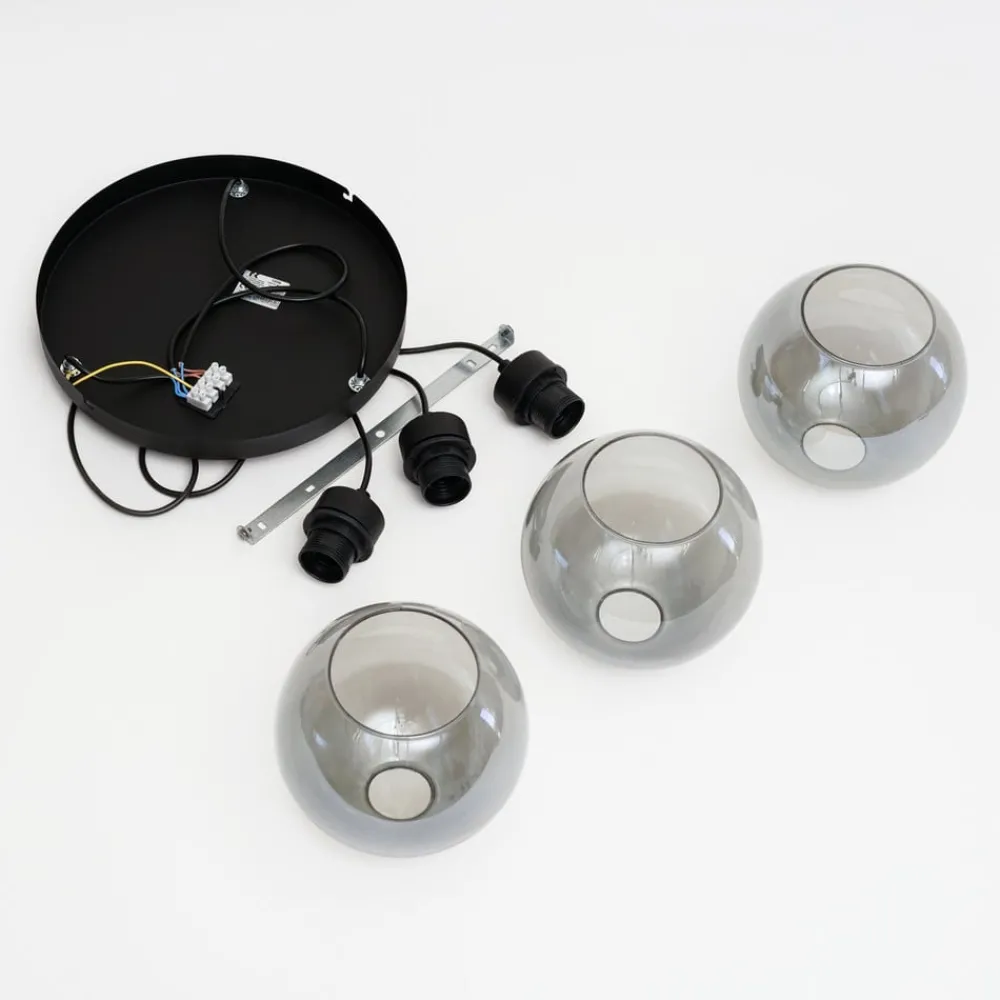 TK Lighting Pendellamper|Pendellamper > Cubus hængelampe, Ø 50 cm, 3 lyskilder, røgfarvet grå, glas