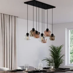 TK Lighting Pendellamper > Cubus hængelampe, 85 cm, 8 lyskilder, klar/honning/brun, glas
