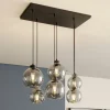 Pendellamper|Pendellamper ^ TK Lighting Cubus hængelampe, røggrå, glas, 74 cm lang, 6 lyskilder