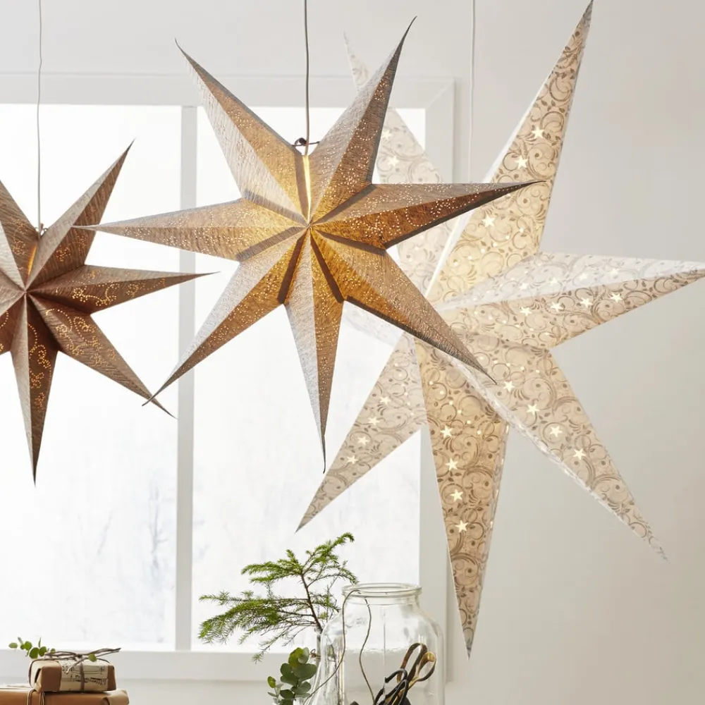 STAR TRADING Dekorationsbelysning|Julepynt > Decorus papirstjerne, uden belysning, hvid/sølv