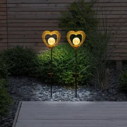 Näve Dekorationsbelysning|Solcellelamper > Deco-solcelle hjerte, jordspyd, LED varm hvid, 2x