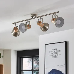 Lindby Loftlamper > Dennis loftlampe med træ, 4 lyskilder.