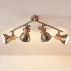 Lindby Loftlamper > Dennis loftlampe med træ, 4 lyskilder.