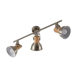 Loftlamper|Loftlamper ^ Lindby Dennis loftlampe med træ, 3 lyskilder, aflang