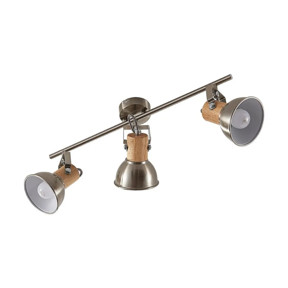 Loftlamper|Loftlamper ^ Lindby Dennis loftlampe med træ, 3 lyskilder, aflang