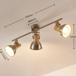 Loftlamper|Loftlamper ^ Lindby Dennis loftlampe med træ, 3 lyskilder, aflang