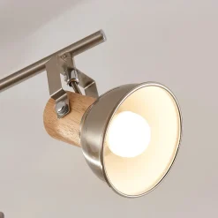 Loftlamper|Loftlamper ^ Lindby Dennis loftlampe med træ, 3 lyskilder, aflang