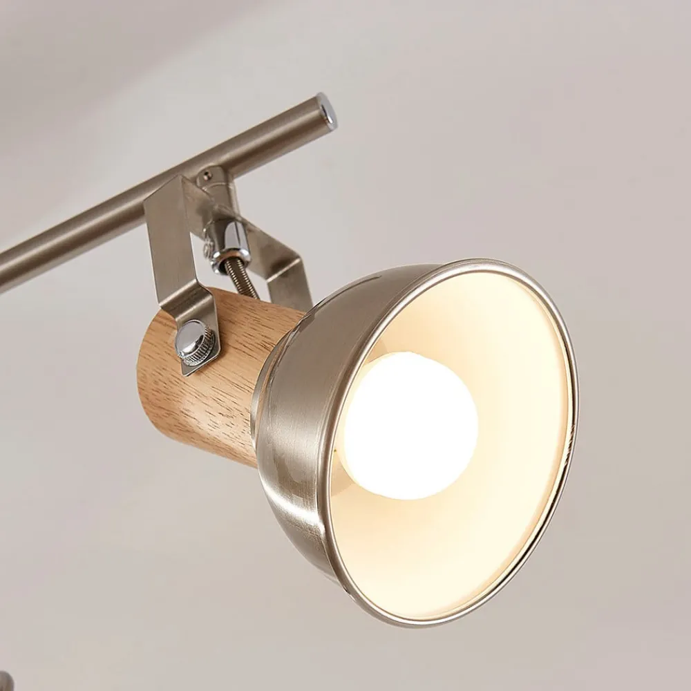 Loftlamper|Loftlamper ^ Lindby Dennis loftlampe med træ, 3 lyskilder, aflang