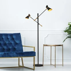 Gulvlamper ^ Searchlight Diablo LED-gulvlampe, sort/guld, metal, justerbar
